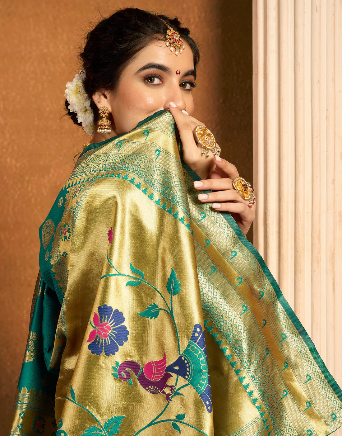 Teal Green Silk Woven Paithani Saree