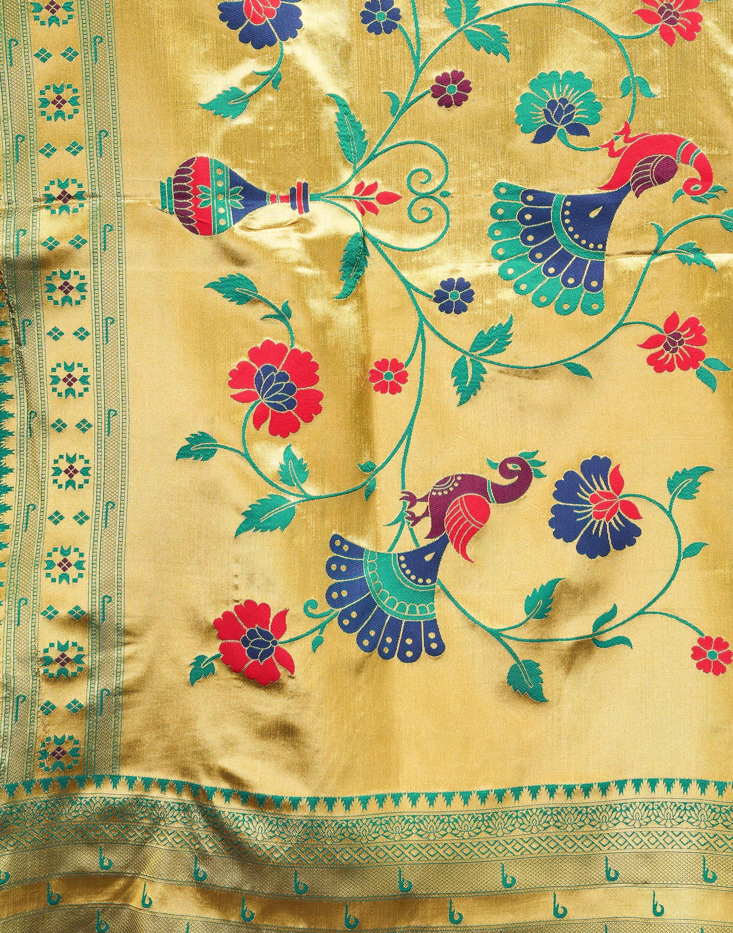 Teal Green Silk Woven Paithani Saree