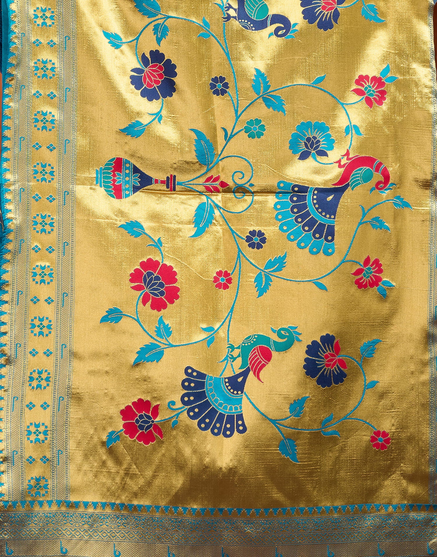 Teal Blue Silk Woven Paithani Saree