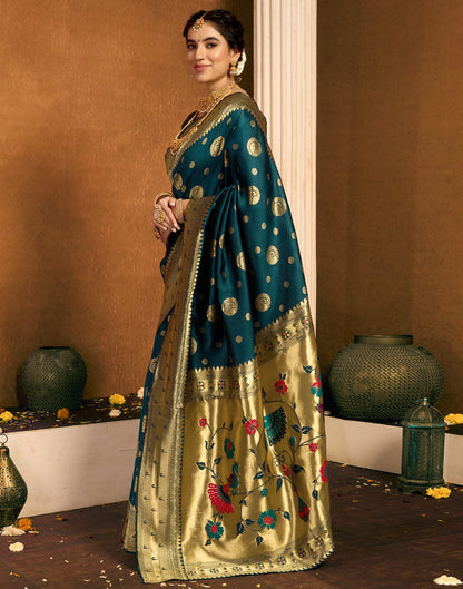 Dark Rama Blue Silk Woven Paithani Saree