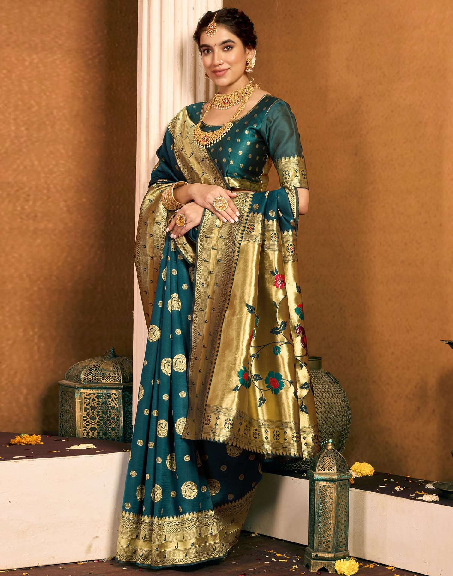 Dark Rama Blue Silk Woven Paithani Saree