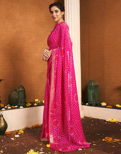 Pink Chiffon Printed Bandhani Saree