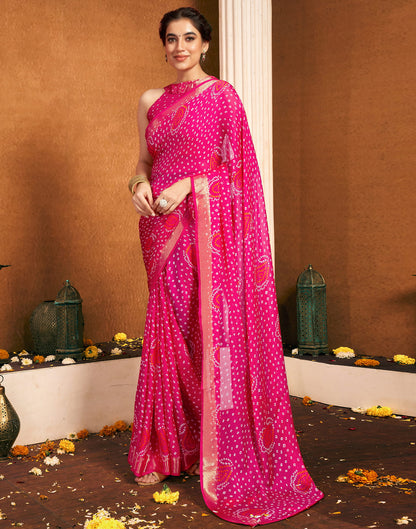 Rani Pink Chiffon Bandhani Printed Saree