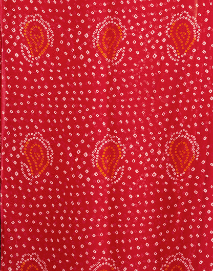 Red Chiffon Printed Bandhani Saree