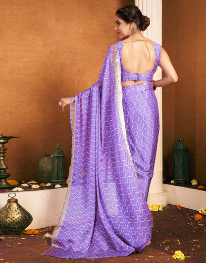 Light Purple Chiffon Bandhani Printed Saree