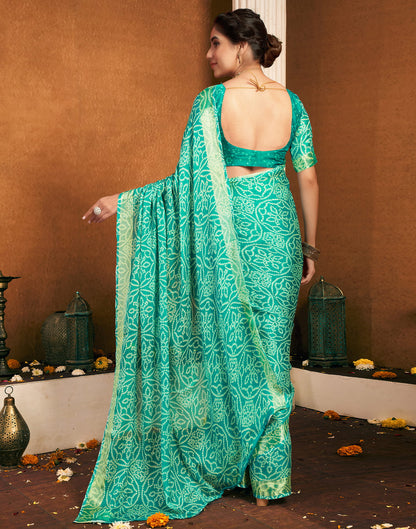 Turquoise Chiffon Bandhani Printed Saree