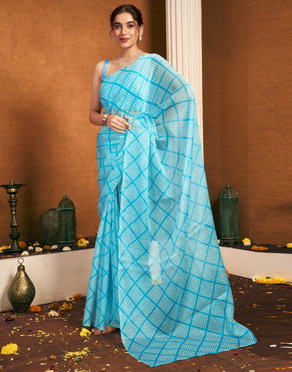 Sky Blue Chiffon Bandhani Printed Saree