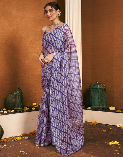 Dark Purple Chiffon Bandhani Printed Saree