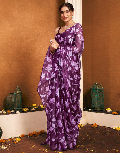 Purple Chiffon Printed Printed Saree