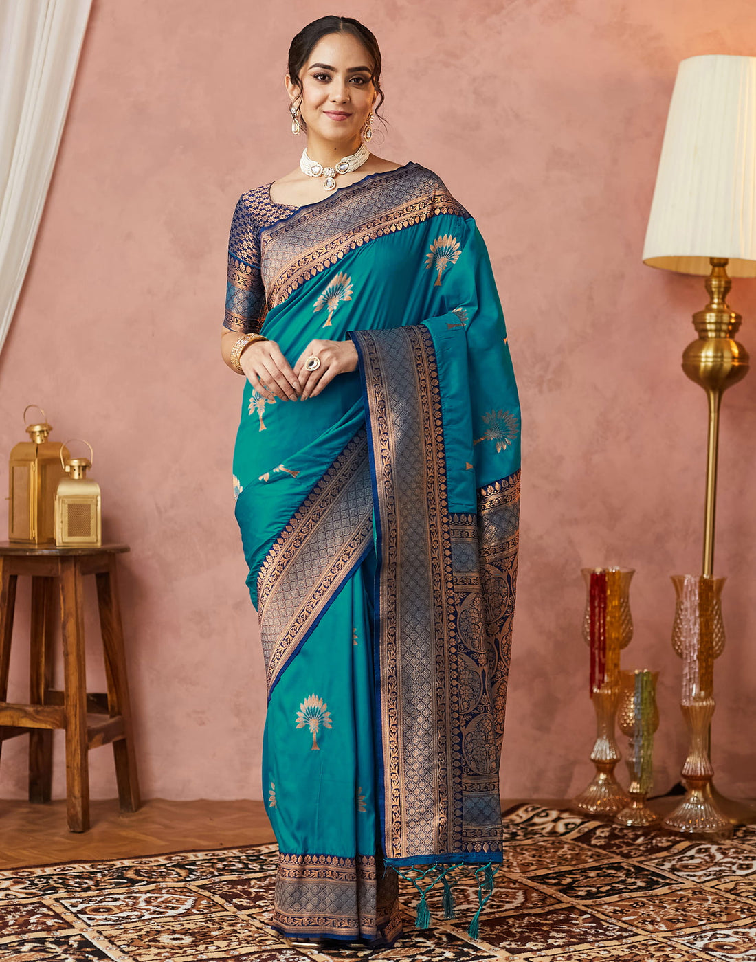 Teal Green Silk Woven Saree