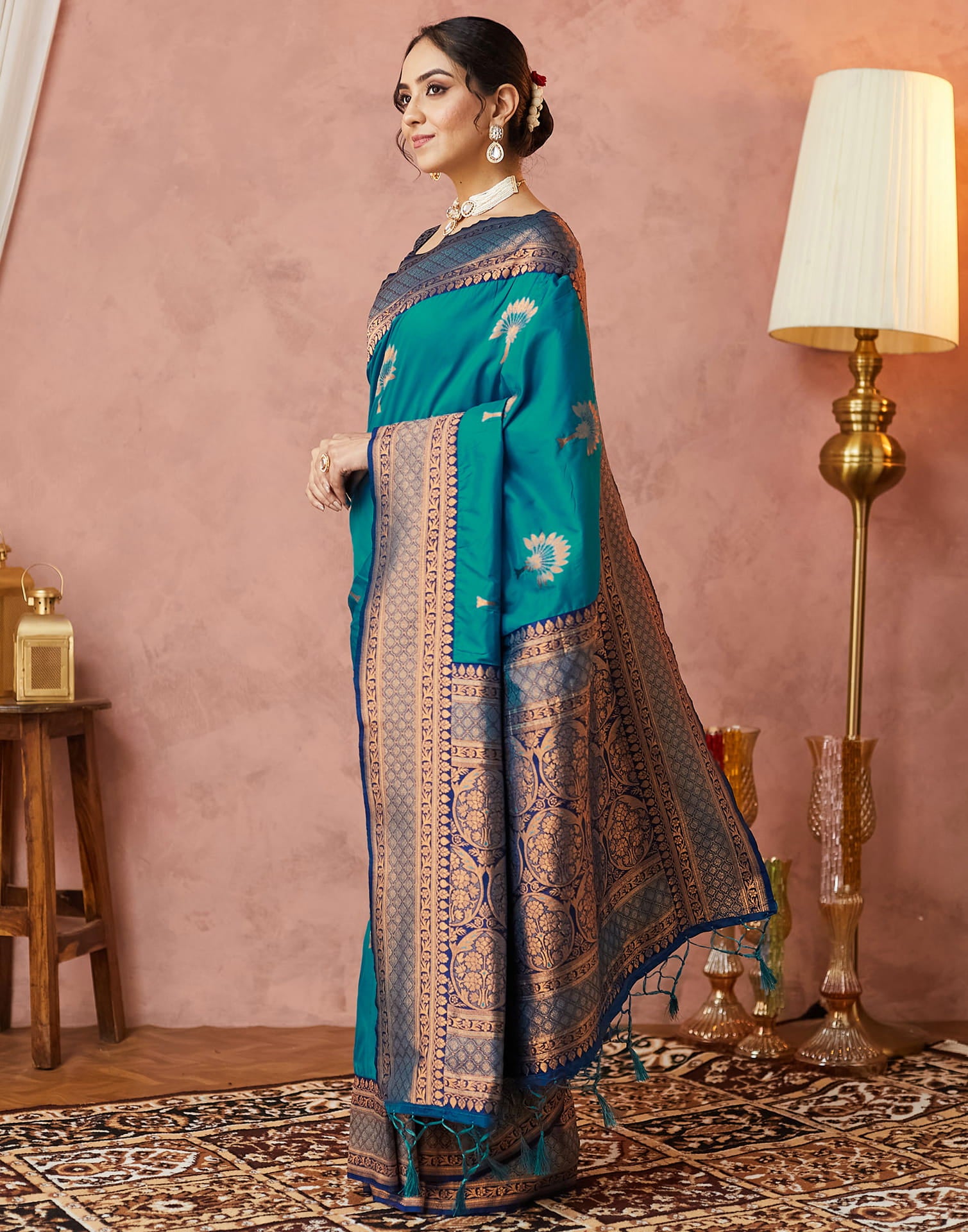 Turquoise Silk Woven Kanjivaram Saree