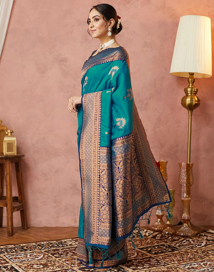 Teal Green Silk Woven Saree