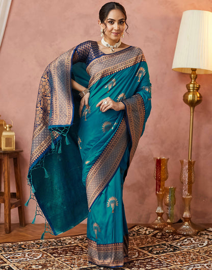 Teal Green Silk Woven Saree