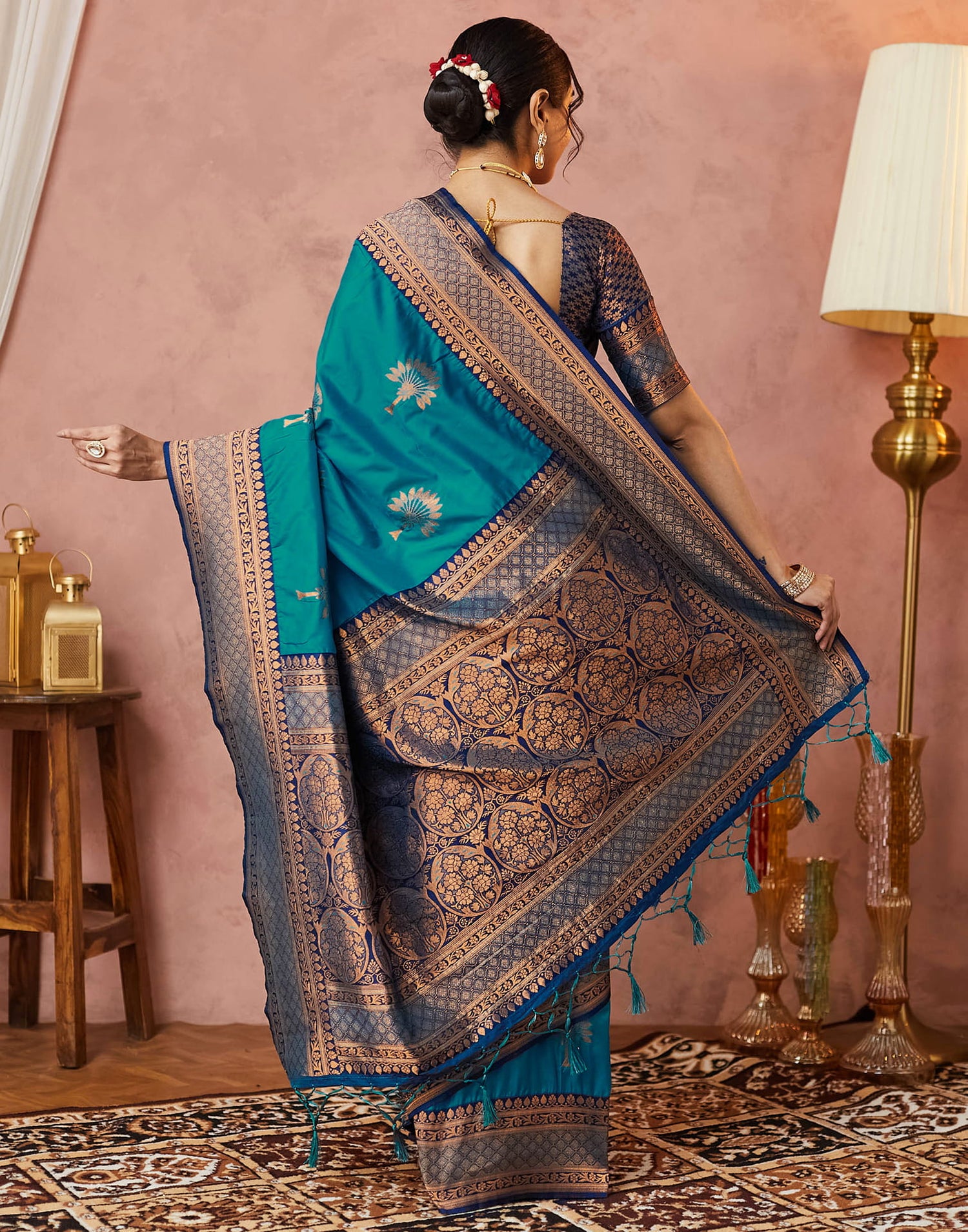 Teal Green Silk Woven Saree