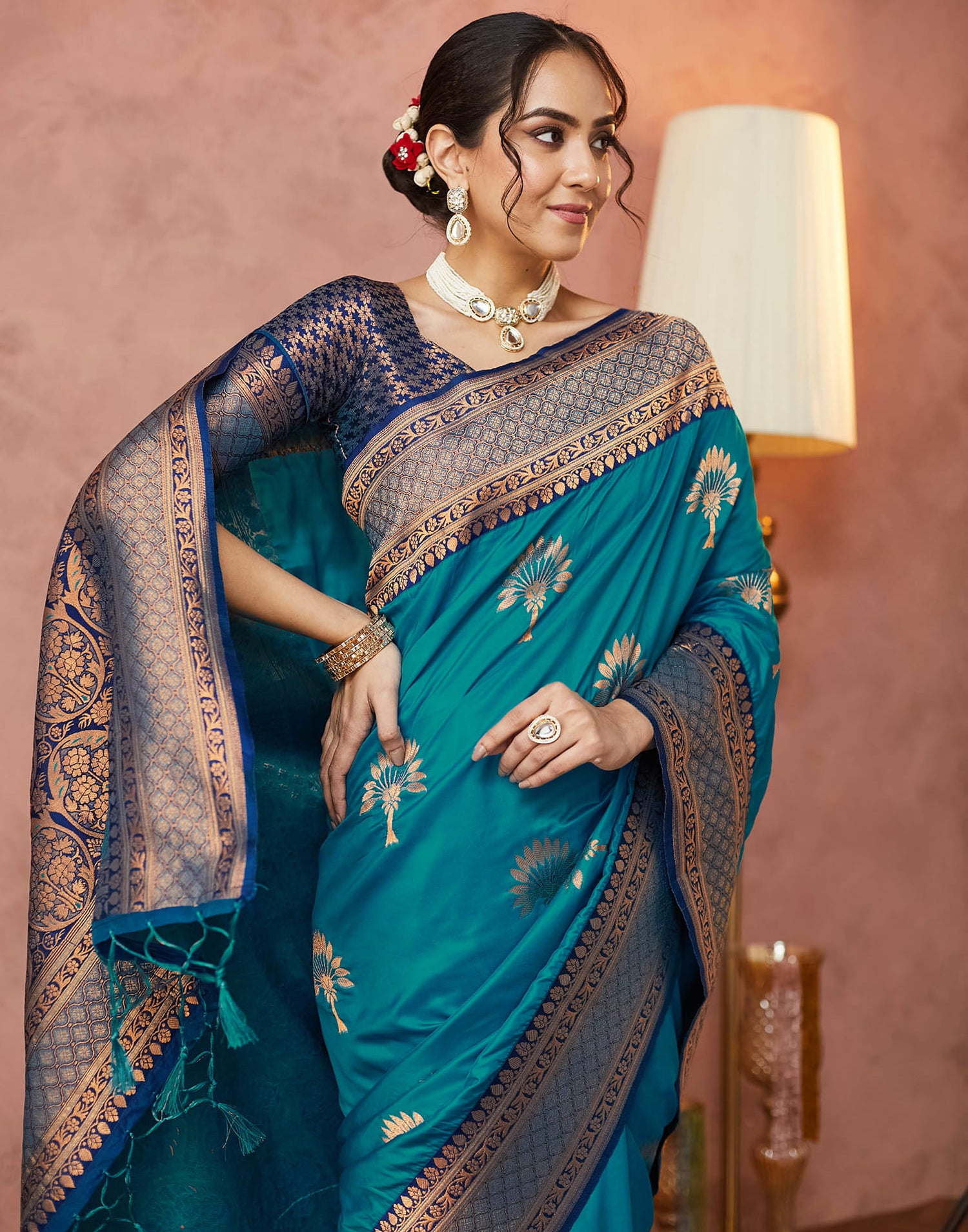 Teal Green Silk Woven Saree