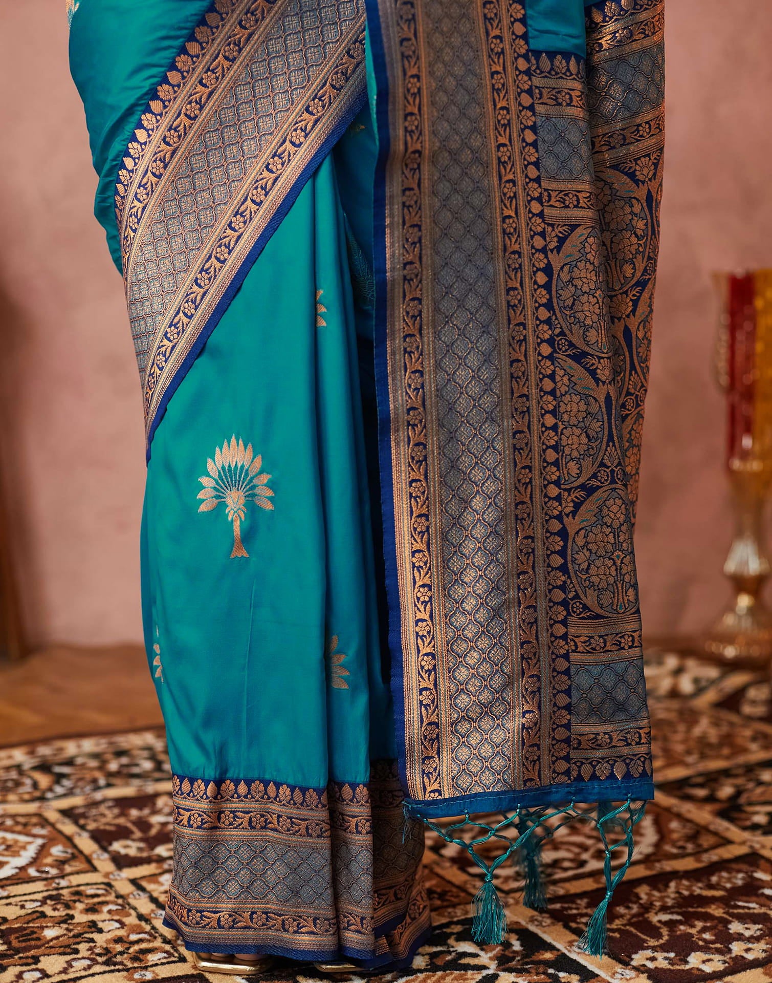 Teal Green Silk Woven Saree