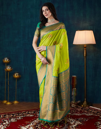 Lime Green Silk Woven Saree