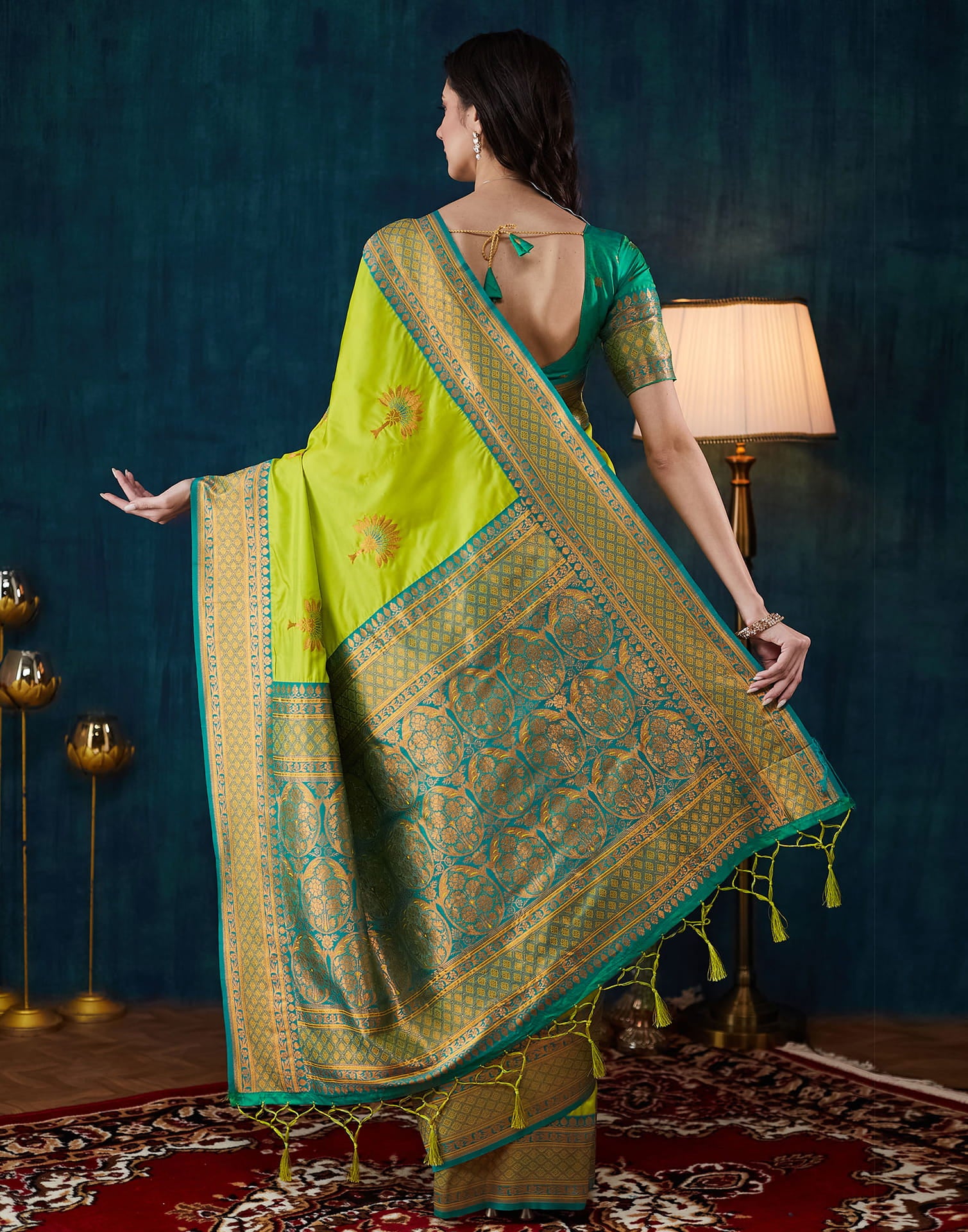 Lime Green Silk Woven Saree