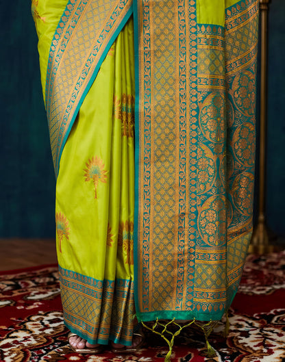 Lime Green Silk Woven Saree