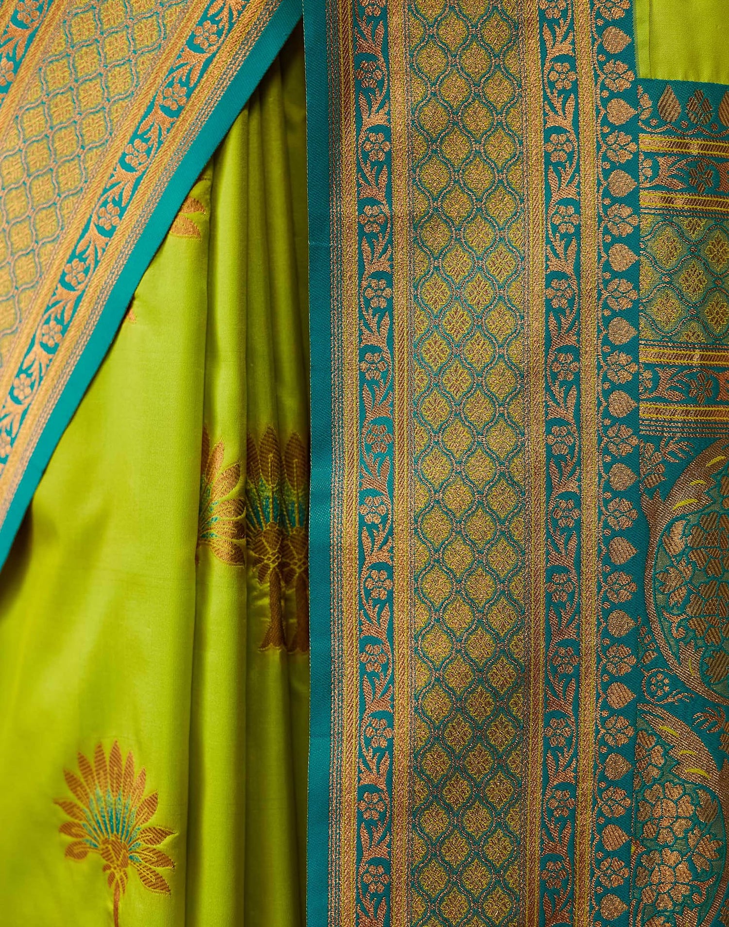 Lime Green Silk Woven Saree