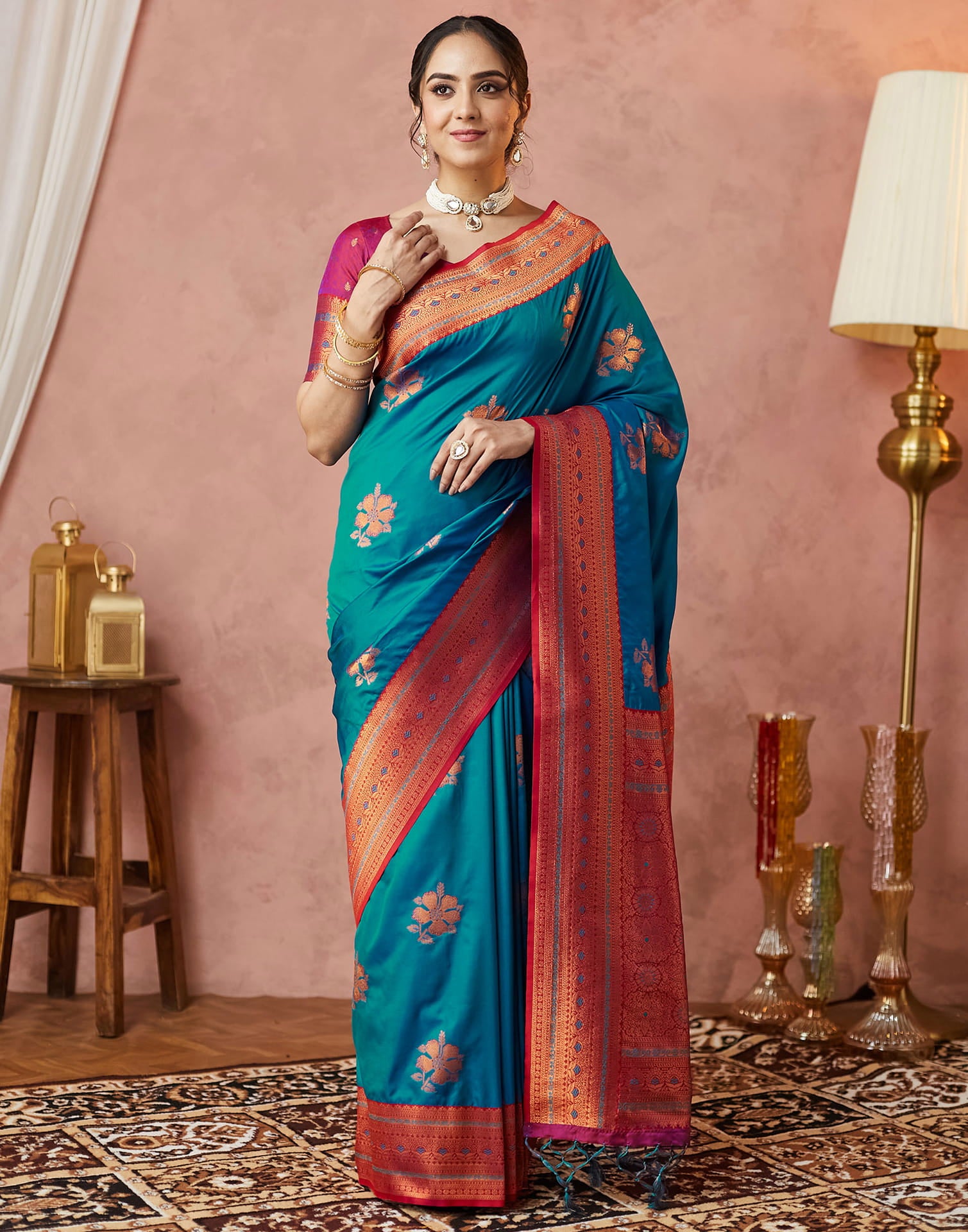 Turquoise Silk Woven Kanjivaram Saree