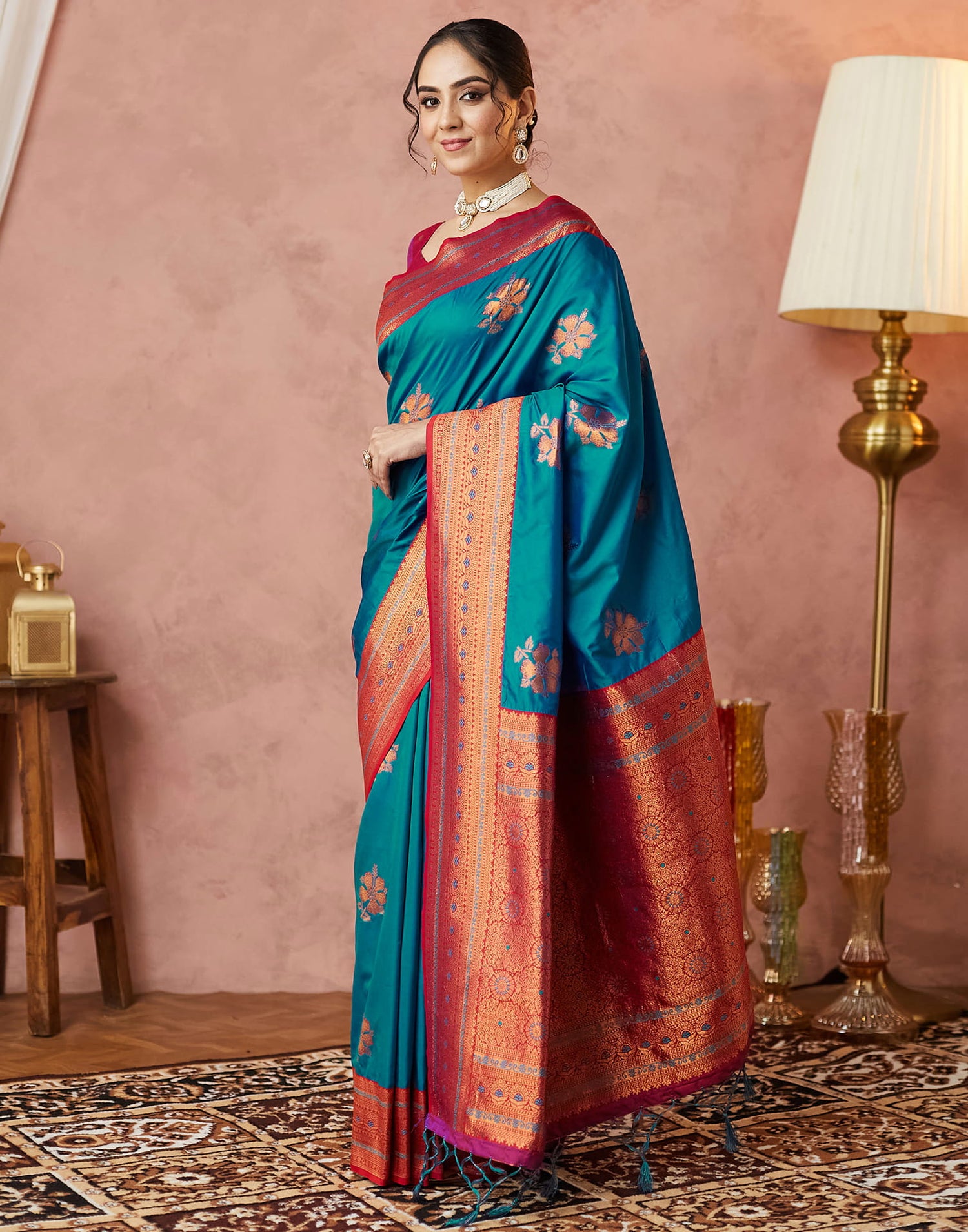 Turquoise Silk Woven Kanjivaram Saree