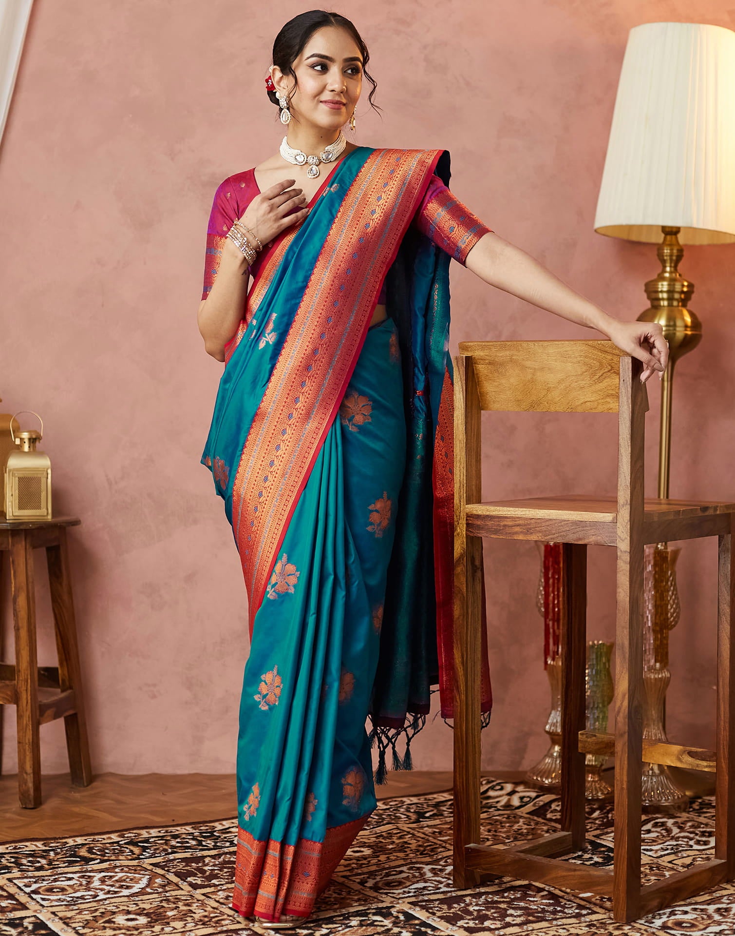 Turquoise Silk Woven Kanjivaram Saree