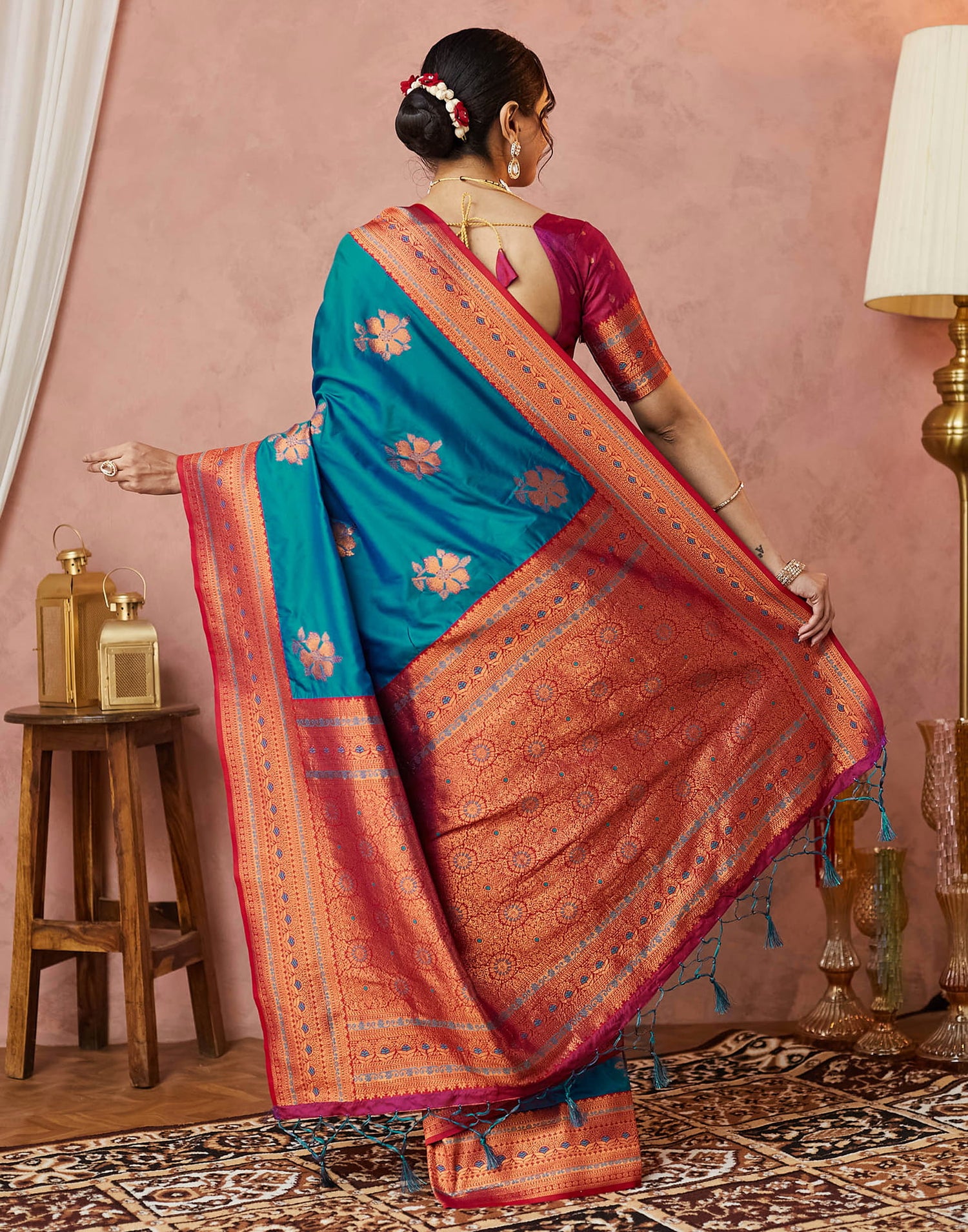 Turquoise Silk Woven Kanjivaram Saree