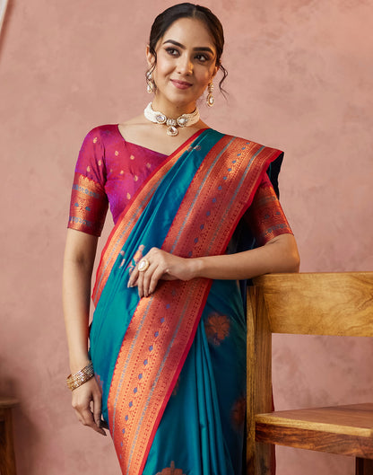 Turquoise Silk Woven Kanjivaram Saree