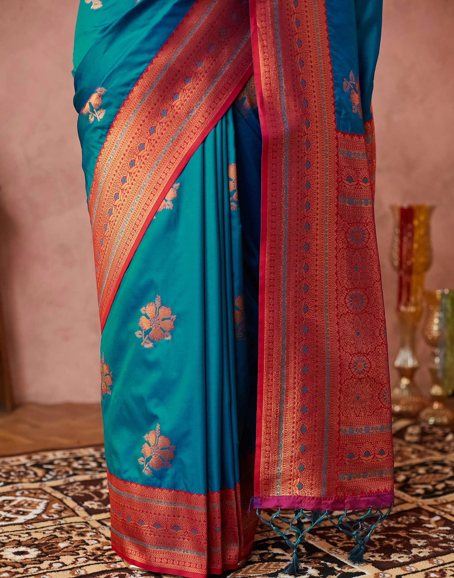 Peacock Blue Silk Woven Saree