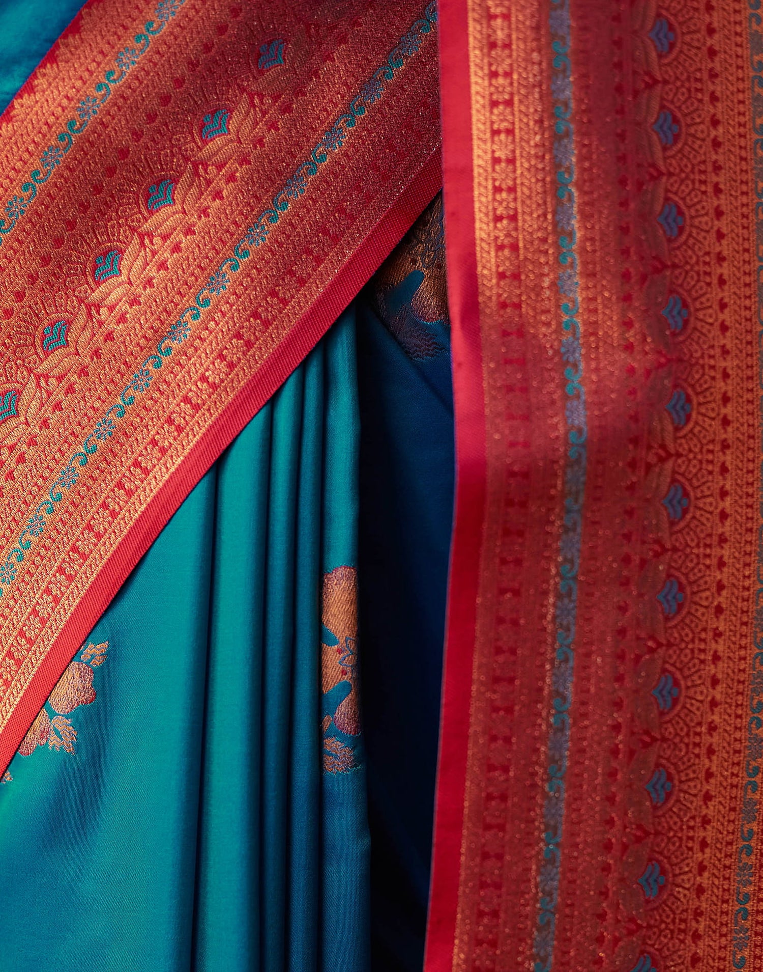 Peacock Blue Silk Woven Saree