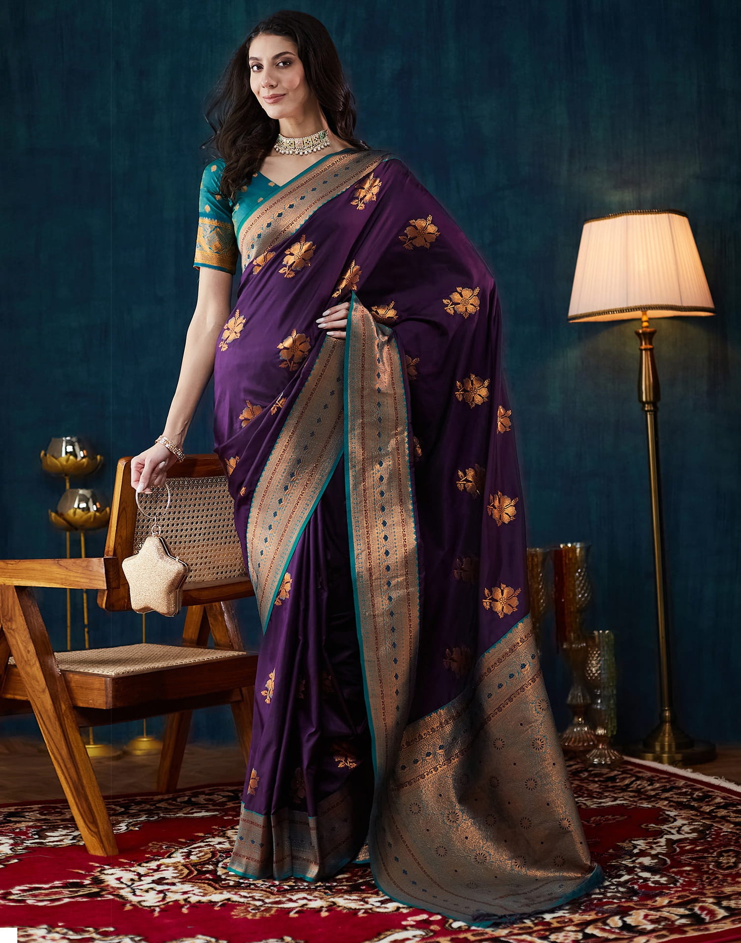 Wine Silk Woven Kanjivaram Saree