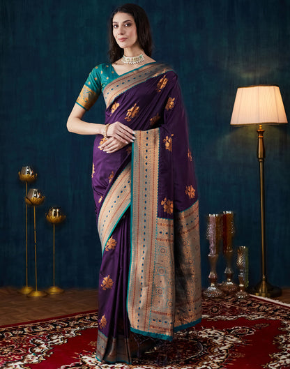 Wine Silk Woven Kanjivaram Saree