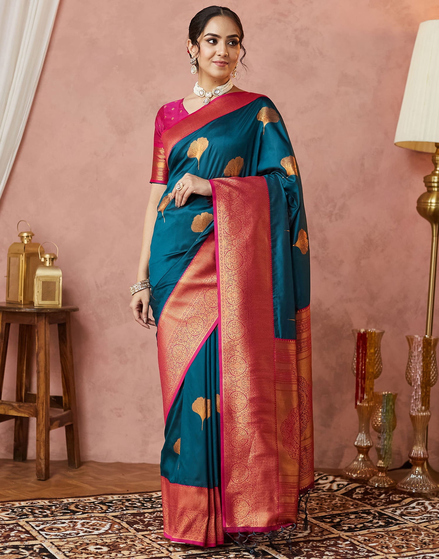 Rama Green Silk Woven Saree