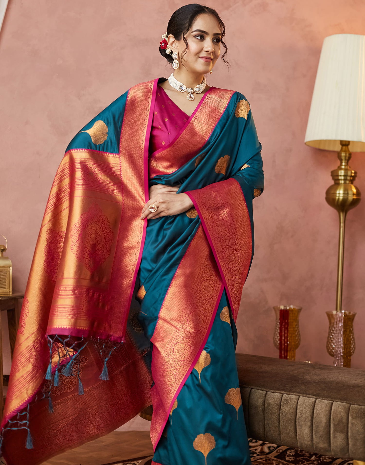 Rama Green Silk Woven Saree