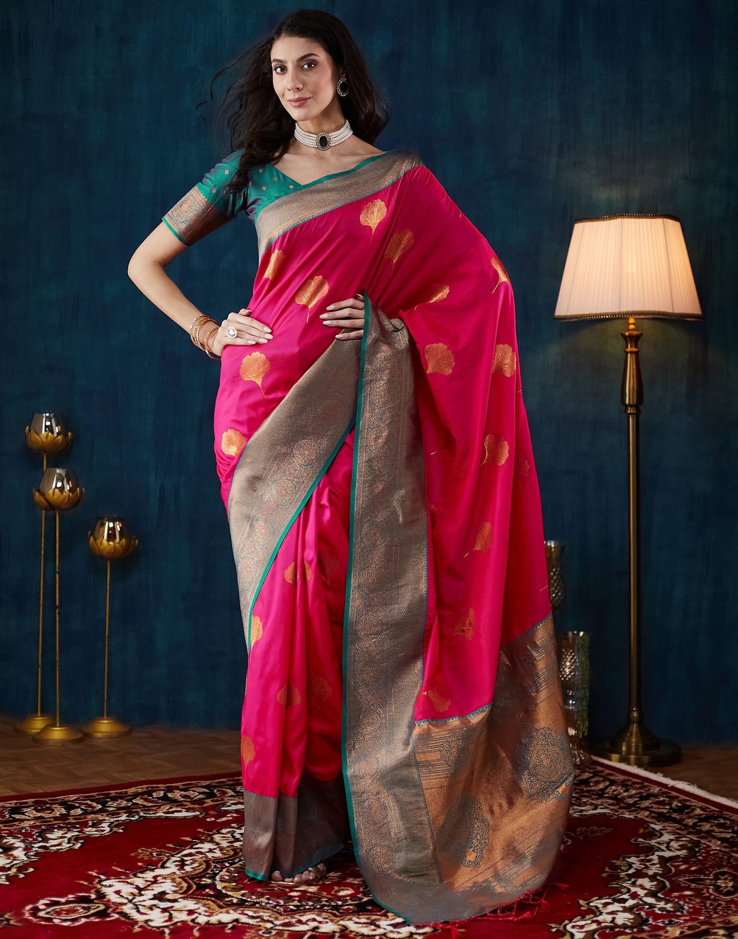 Rani Pink Silk Woven Saree