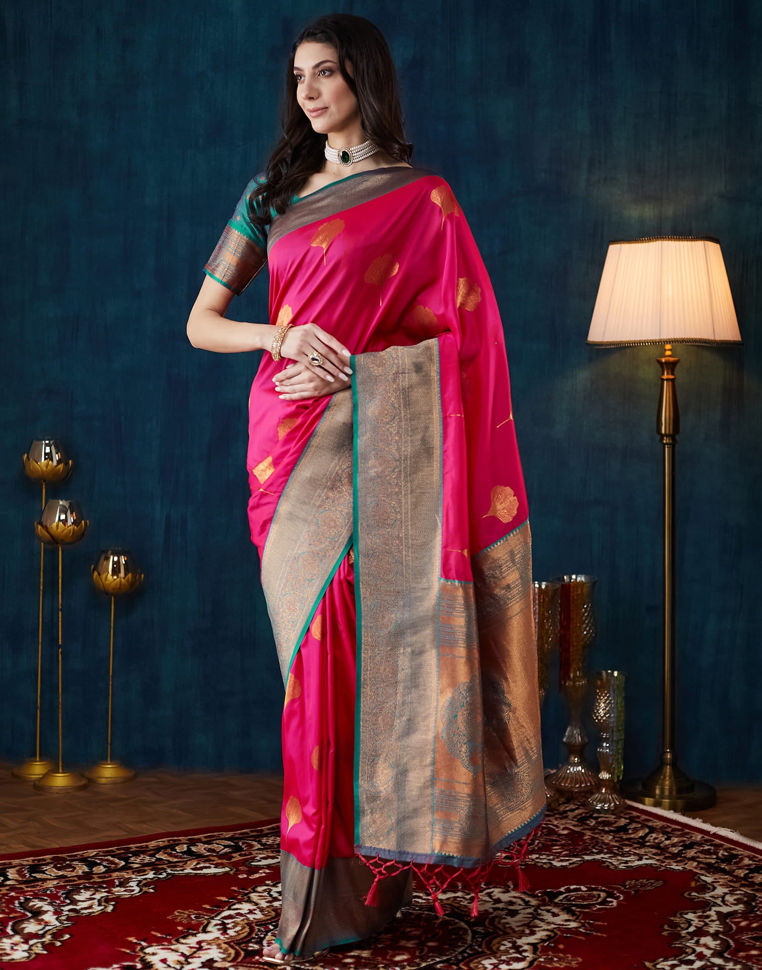 Rani Pink Silk Woven Saree