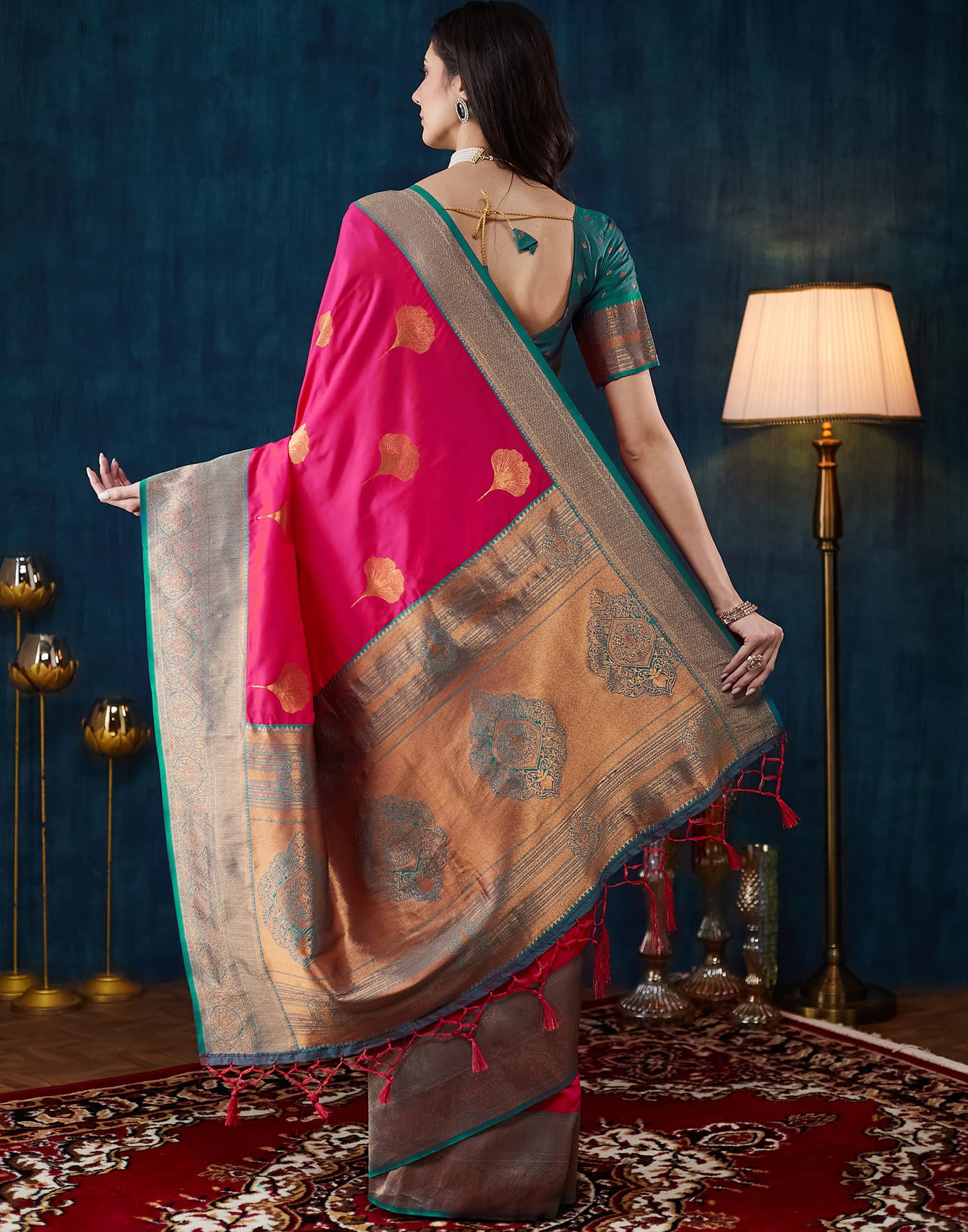 Rani Pink Silk Woven Saree