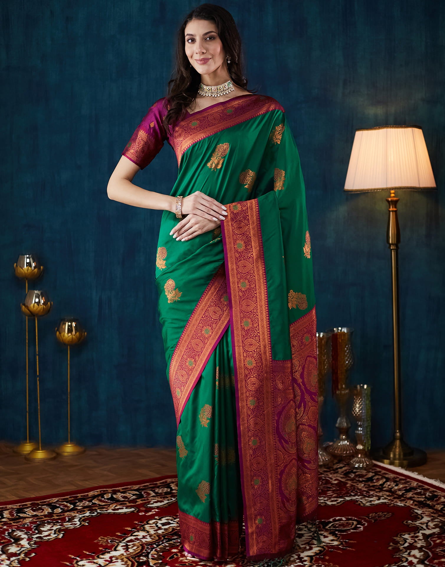 Dark Green Silk Woven Saree