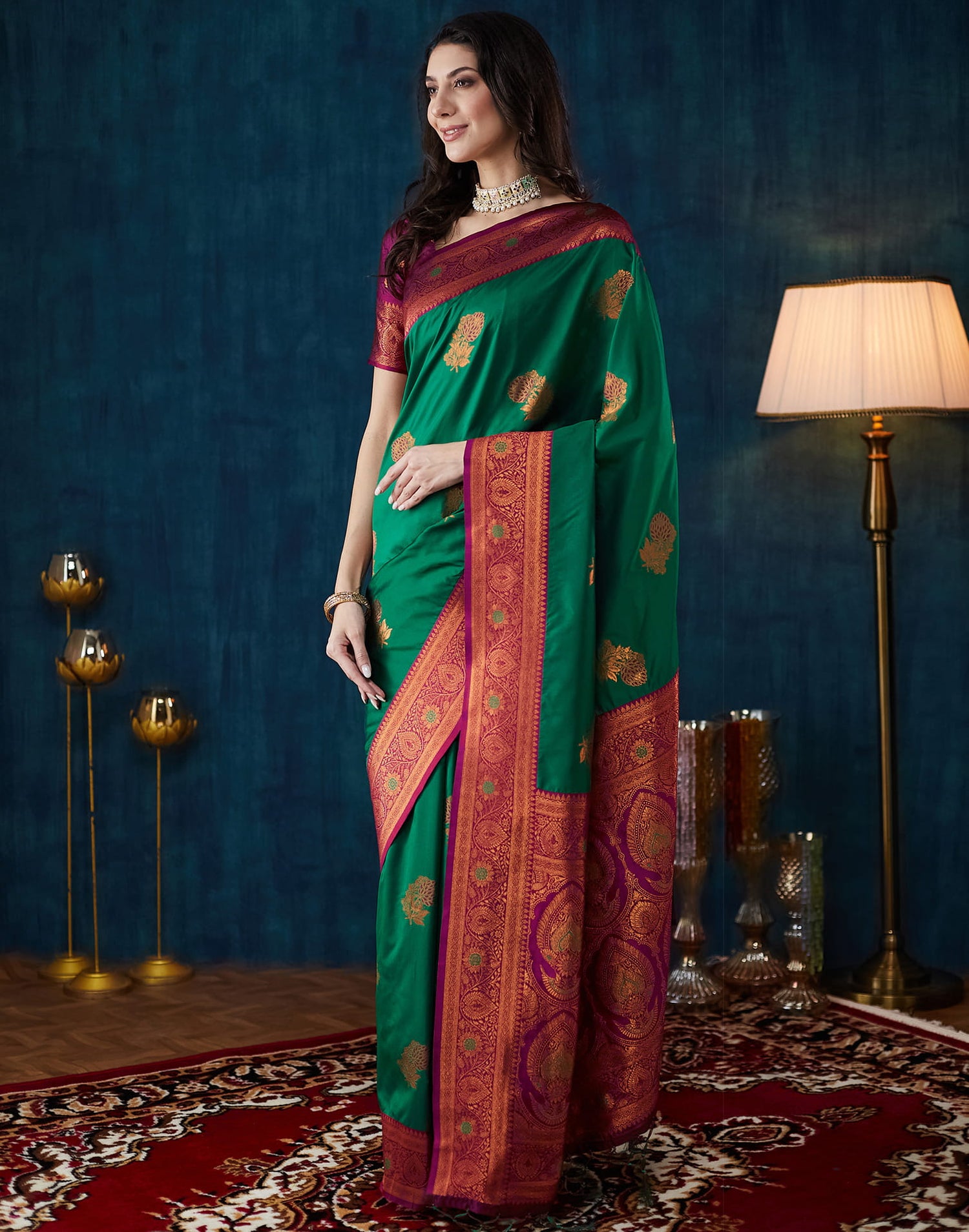 Dark Green Silk Woven Saree