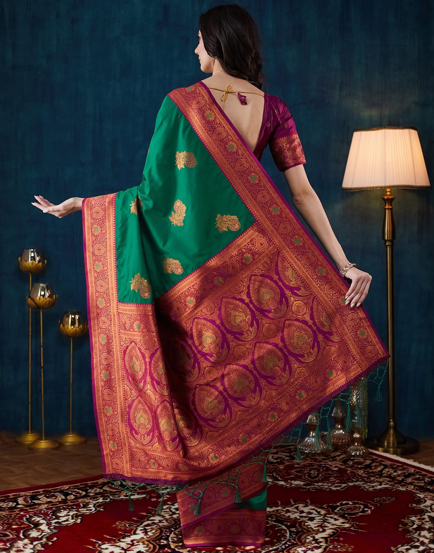 Dark Green Silk Woven Saree