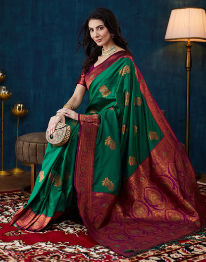 Dark Green Silk Woven Saree