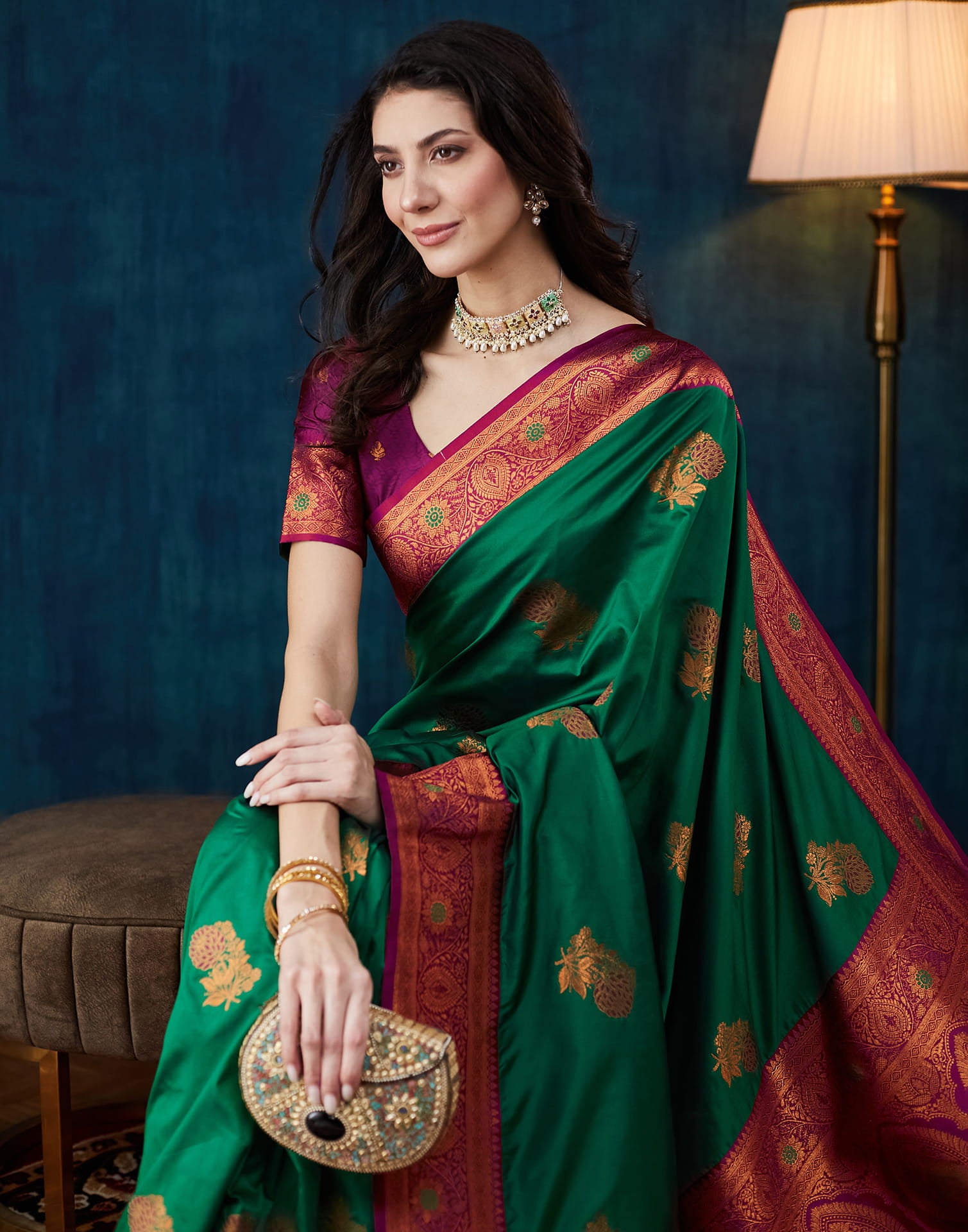 Dark Green Silk Woven Saree