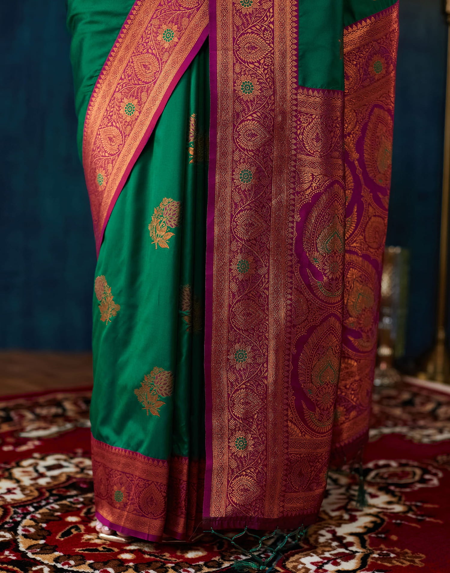 Dark Green Silk Woven Saree