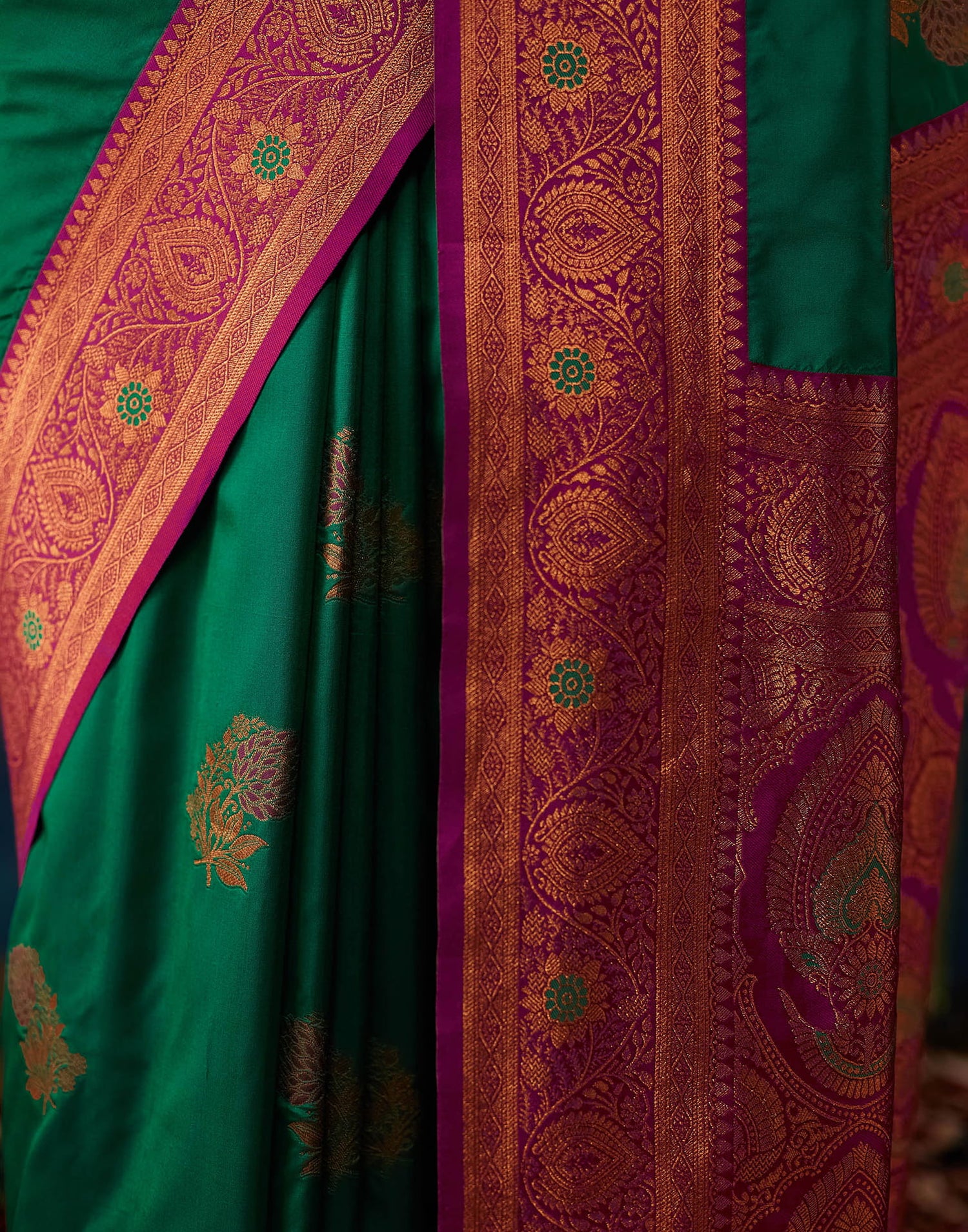 Dark Green Silk Woven Saree