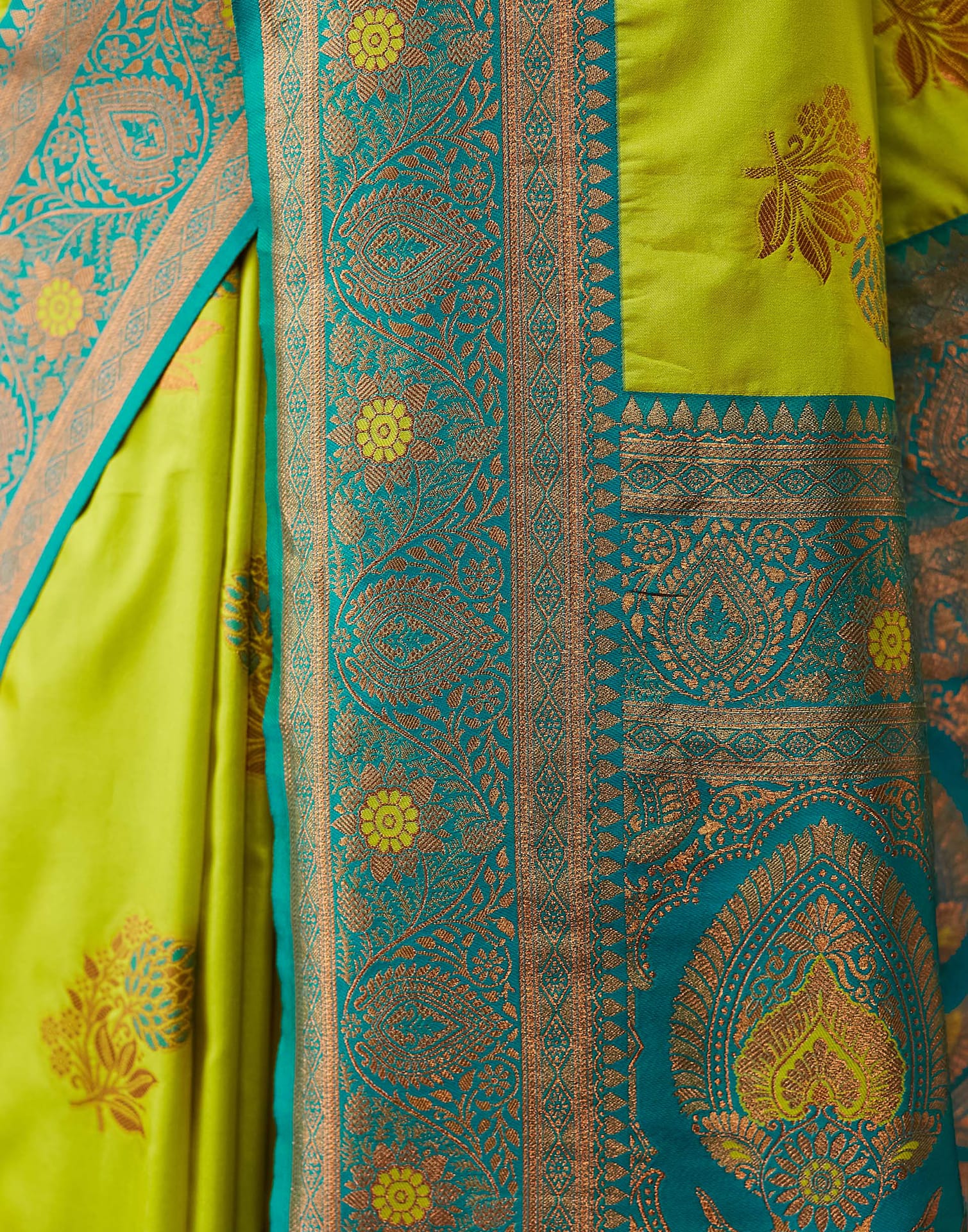 Lime Green Silk Woven Saree