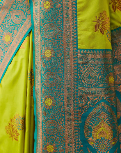 Lime Green Silk Woven Saree