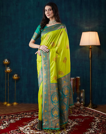 Lime Green Silk Woven Saree