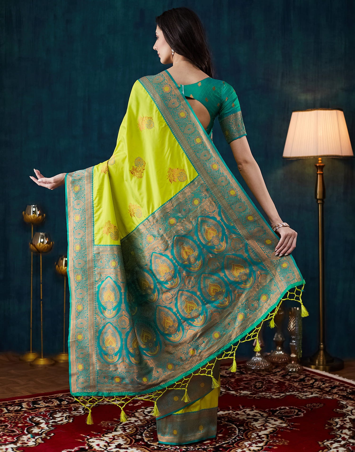 Lime Green Silk Woven Saree