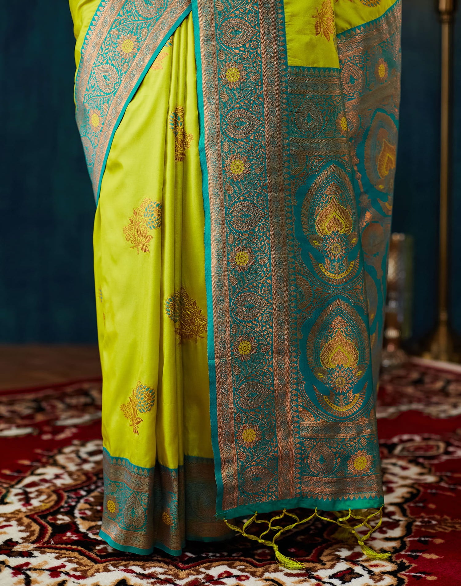 Lime Green Silk Woven Saree